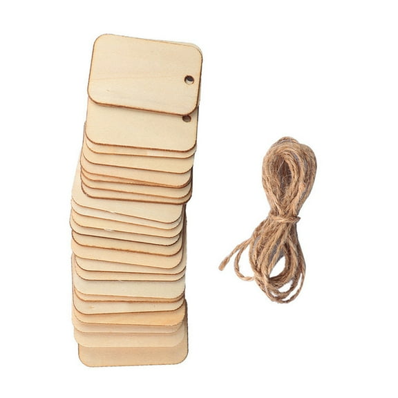 unbranded 50 Pcs Wooden Hanging Tags Handmade DIY Hanging Tags Wood Chips Embellishments with Rope for DIY Craft Home Decor
