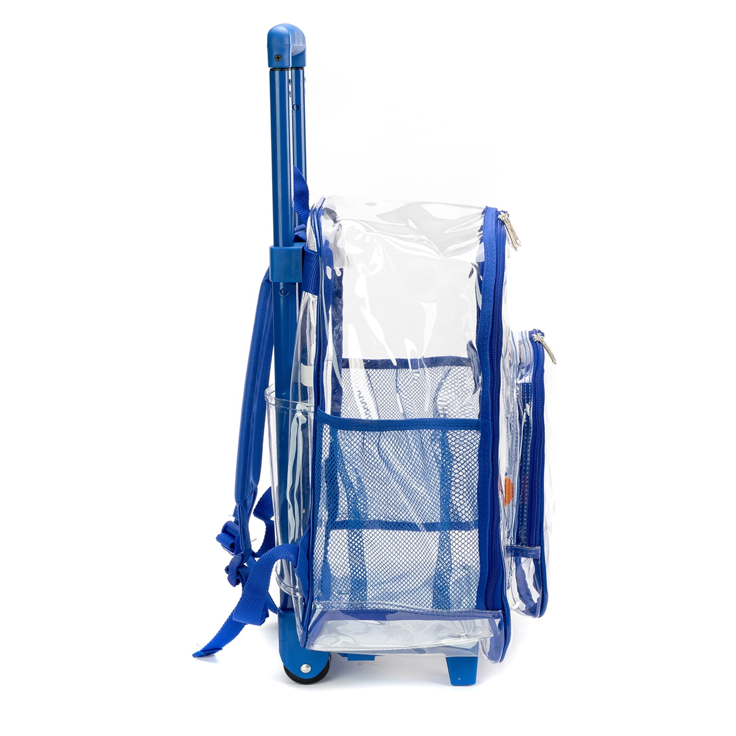K-Cliffs 17" Clear PVC Royal Blue Rolling Clear School Backpack, Teen-Adult, Unisex