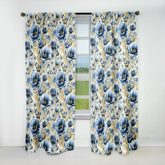 Designart "Classic Floral Beauty In Blue And Beige I" Floral Blackout Curtain Single Panel