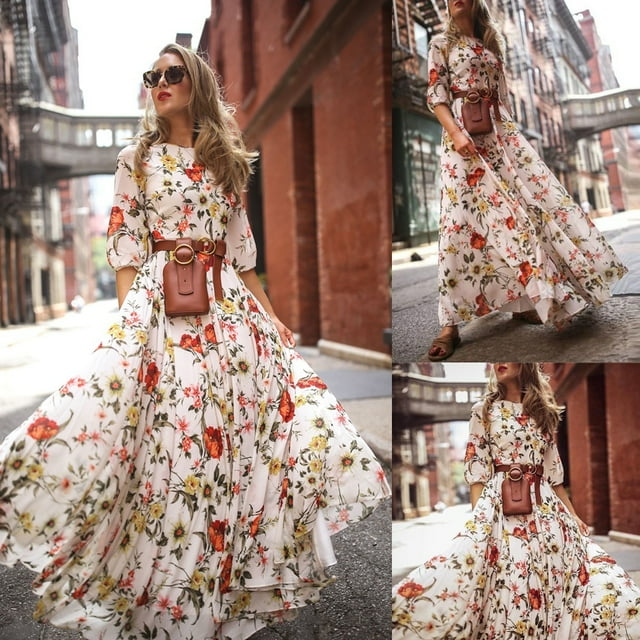 Robe Longue Maxi Bohème Fleur d'Été pour Femmes Soirée Cocktail Fête Plage