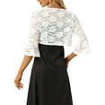 thumbnail image 3 of INSPIRE CHIC Floral Lace Cardigan for Women's Bell Sleeves Open Front Elegant Cropped Shrug Tops S White, 3 of 6