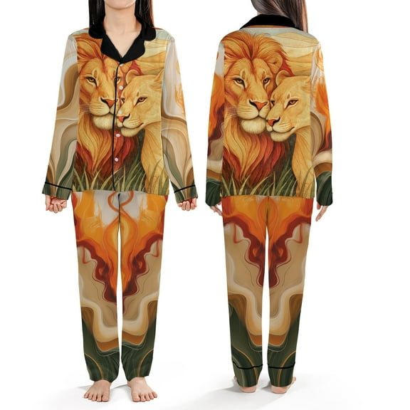 Lion Couple Pajamas Set – King & Queen Jungle Theme Sleepwear, Romantic Gift for Anniversary, Wedding & Valentine’s Day