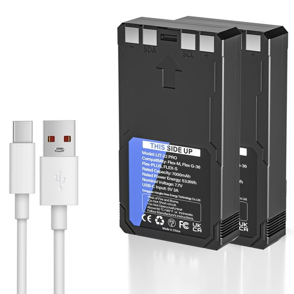 2 Pack Upgrade Replacement for LIT 22 Pro 7000mAh Rechargeable Batteries，for Spypoint Cellular Trail Hunting Camera FLEX-S-Dark Flex-M Flex-S Flex G-36 Flex-Plus Series【Include Type-C Cable】