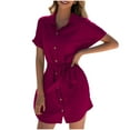 thumbnail image 2 of Robe d'Été pour Femmes 2024 Mode Grande Taille Décontractée Ample à Simple Boutonnage Col à Revers Ceinture Manches Courtes Blouse 50 % de Réduction Liquidation!, 2 of 9