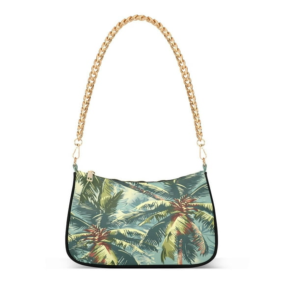 One Shoulder Chain Handbag 7.1x11x2.8in Women's Hobo Handbags Tote Handbags Shoulder Handbags Card Bag Cash Bag Key Bag Dark Green Coconut Tree