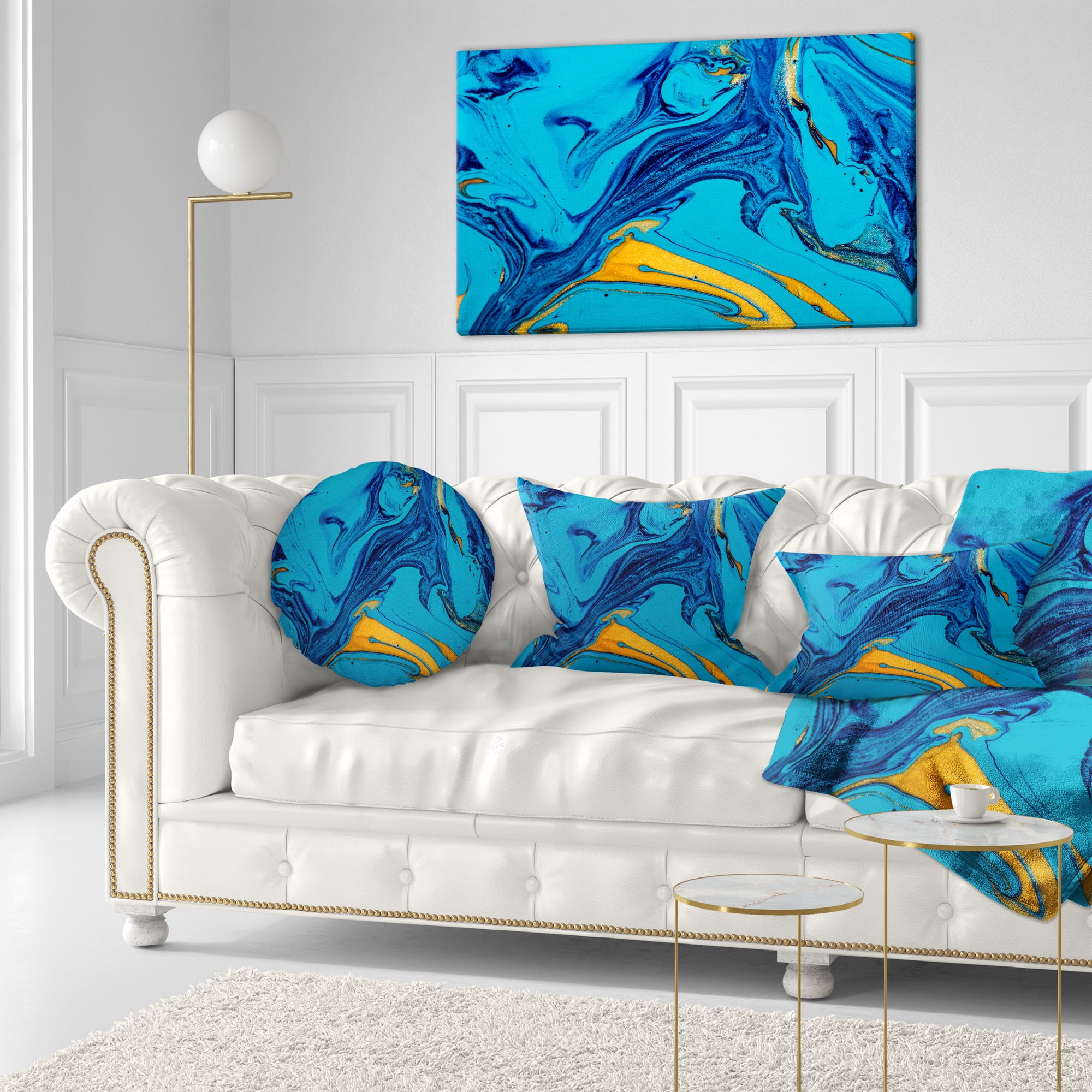 Designart Soft Blue Abstract Acrylic Paint Mix - Abstract Throw Pillow - 12x20