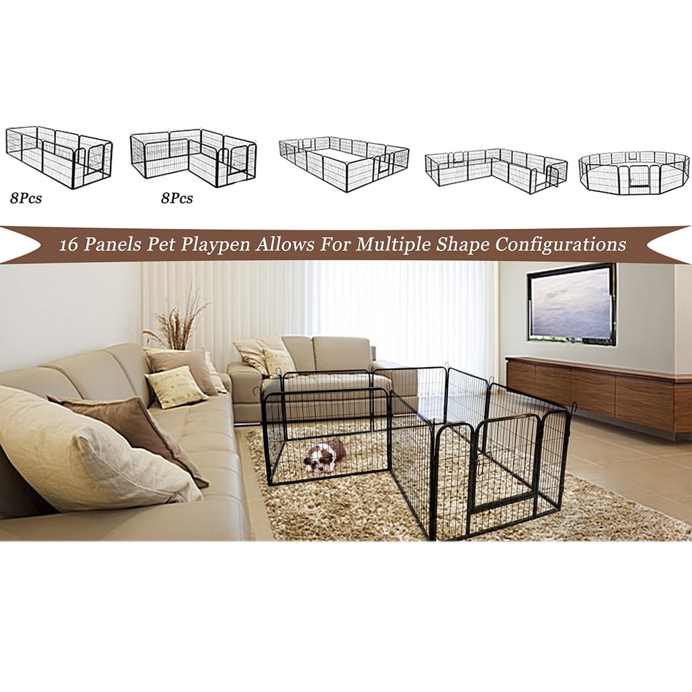 Kadyn Iron Pet Dog Playpen, Metal Pet Playpen for Yard, Pet Puppy Playpen with 16 Panels, Black Kadyn Iron Pet Dog Playpen, Metal Pet Playpen for Yard, Pet Puppy Playpen with 16 Panels, Black