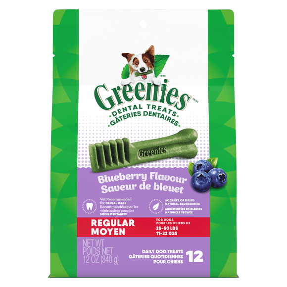 Gâteries dentaires pour chiens GREENIES à saveur de bleuet, format moyen, 340 g
