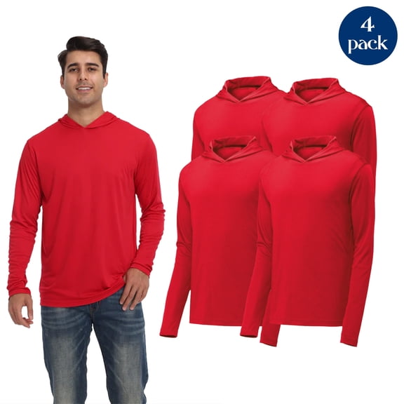 Zfeel Lightweight Poly Hoodie for Adult, Dry Fit Long Sleeve Hooded Pullover Active Red Sweatshirt, Pack of 4, Size S