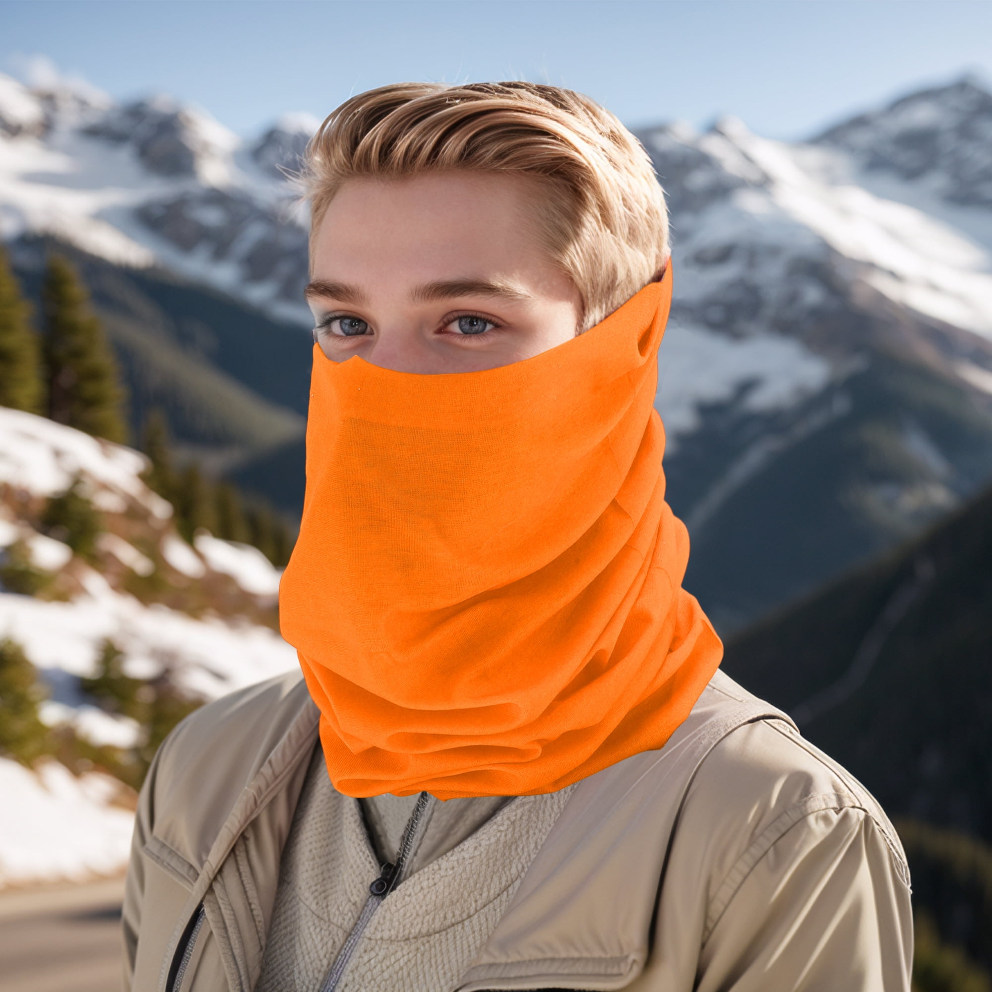 Unique Bargains Multi-function Face Scarf Mask 1 Pc Fluorescent Orange