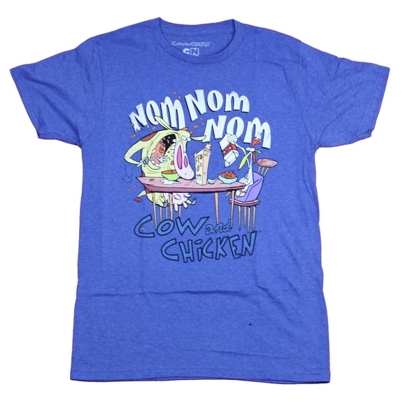 Cow And Chicken Mens T-Shirt - Nom Nom Breakfast Table Image (Medium)