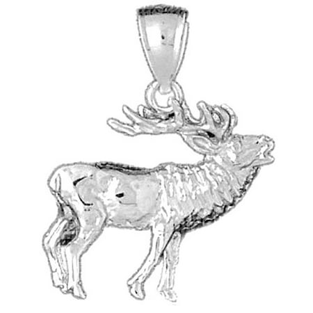 18K White Gold Elk Pendant - 30 mm