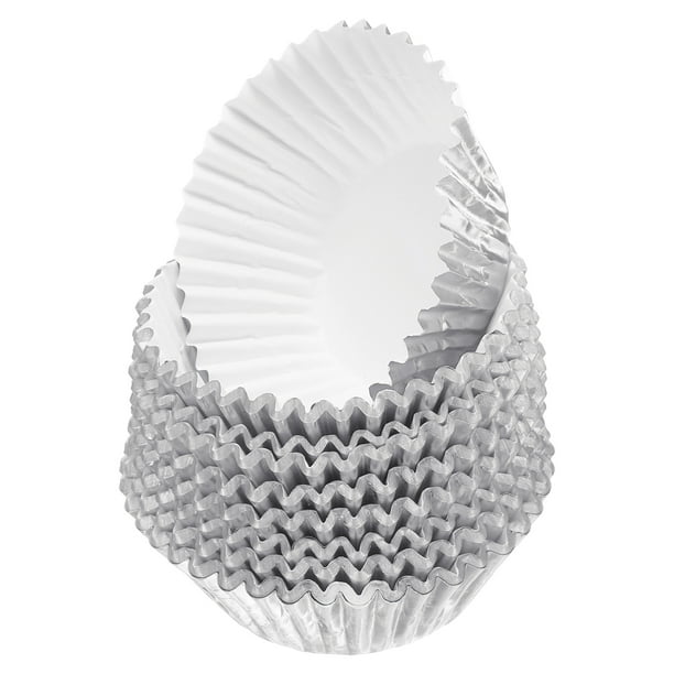 400 Contenido de forros para muffins de papel de aluminio plateado, tamaño estándar, moldes de horneado metálicos