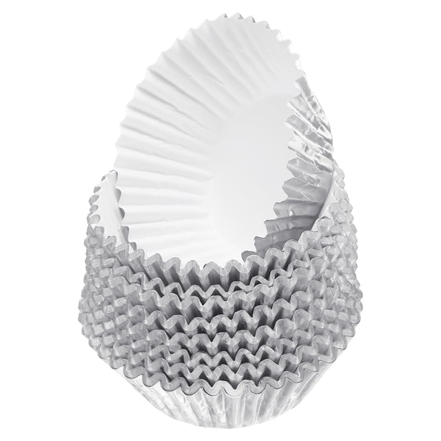 400 Contenido de forros para muffins de papel de aluminio plateado, tamaño estándar, moldes de horneado metálicos