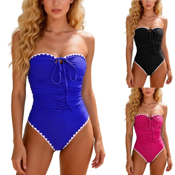 Zynoxe Women's One Piece Swimsuit Fashion Off Shoulder Sweetheart Neck Drawstring Bathing Suits Summer Beach Tummy Control Swimsuits for Women Blue S