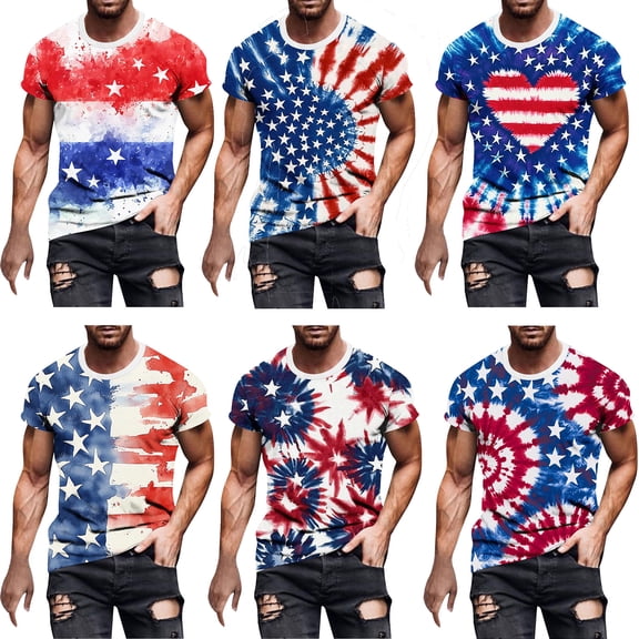 DIOAZUD Men's 4th of July Shirts American Flag Patriotic Shirt Short Sleeve USA Memorial Day T Shirts Casual Red White Blue Tees