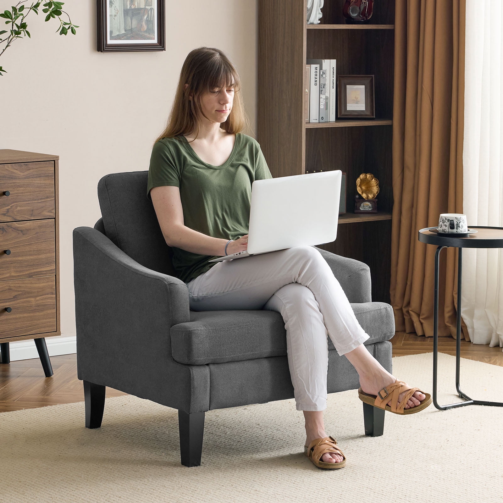 Bezseller Modern Accent Chair, Upholstered Armchair with Solid Legs,for Living Room, Bedroom, Office, Beige