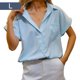 thumbnail image 5 of Minnieouse Camisa de mujer Blusa de manga corta con bolsillo Oficina Dama Transpirable Verano Top Ropa estética Accesorios Negro S Prendas para la parte del cuerpo Azul claro L Minnieouse AP010575-23, 5 of 6