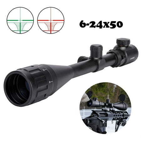 RifleScope 6-24x50 AOE Rilfe Scope Hunting Red and Green Illuminated Gun Scope with 20mm Rail (Best Ar Scope For Deer Hunting)