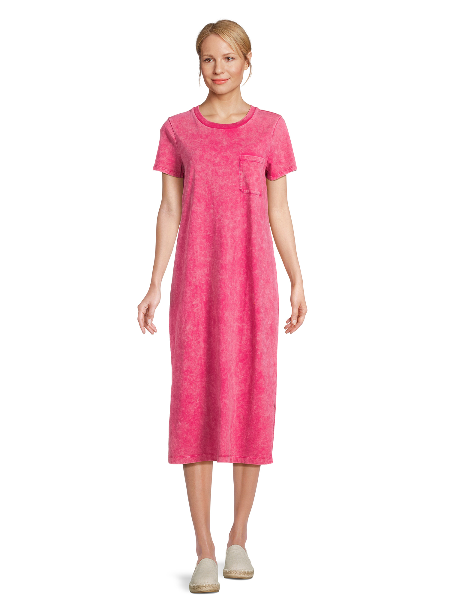 Time and Tru Women's Midi T-Shirt Dress with Short Sleeves, Sizes XS-3XL -  Walmart.com