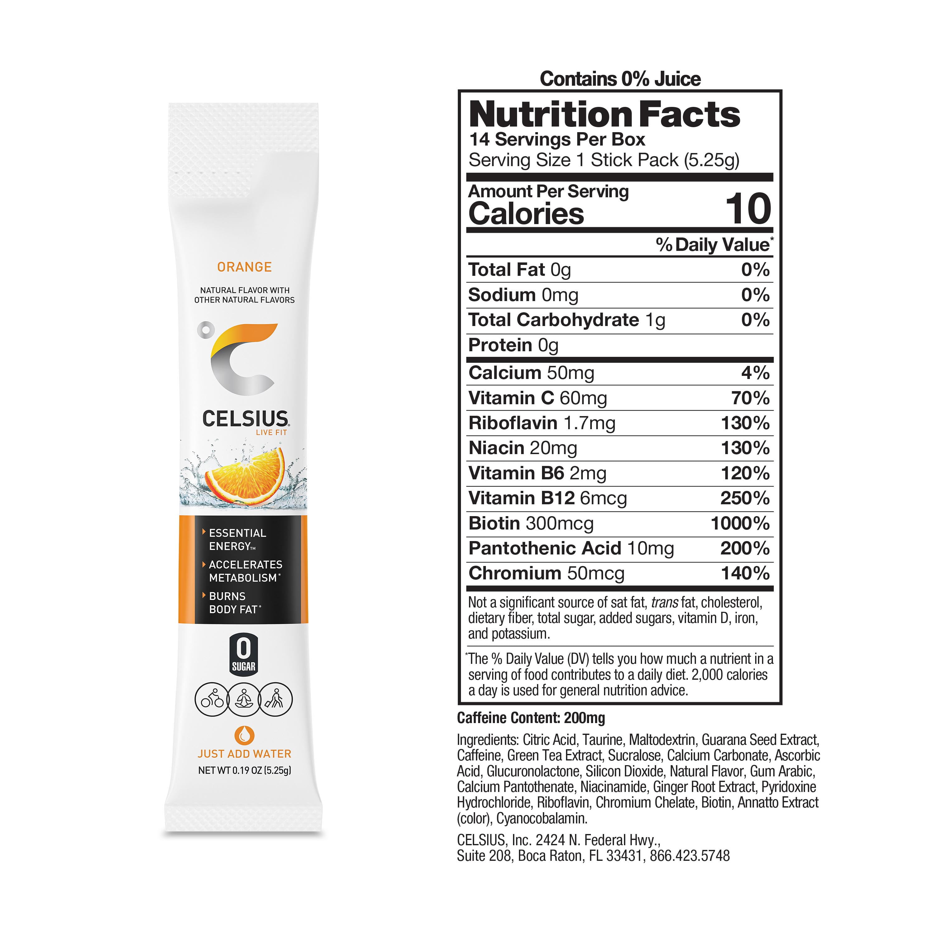 (3 pack) CELSIUS On The Go Energy Drink Mix, Orange (14 Stick Pack)