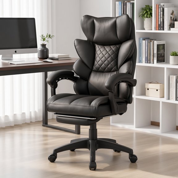 Ultifit Big and Tall Office Chair, High Back PU Leather Desk Chair with Lumbar Support, Executive Chair with Footrest, Home Office chair with Linked Armrest, Black