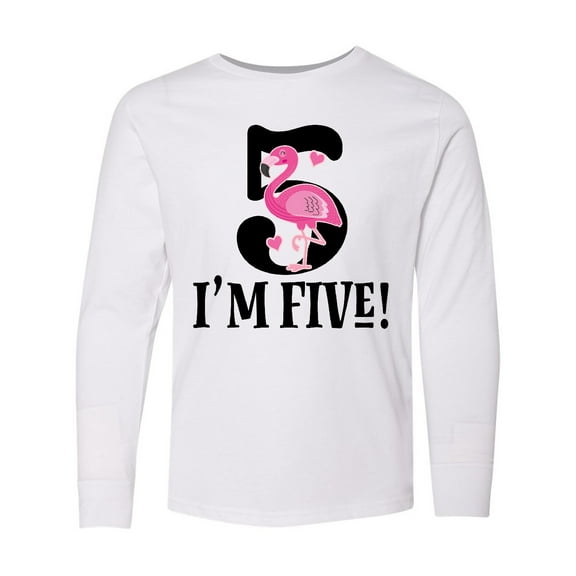 Inktastic 5th Birthday Flamingo 5 Year Old Girl Long Sleeve Youth T-Shirt