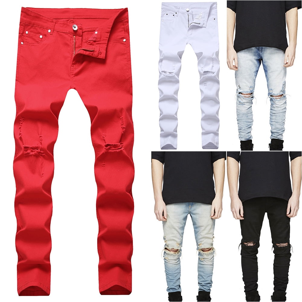Doaraha Mens Fashion Slim Fit Skinny Destroyed Ripped Jeans