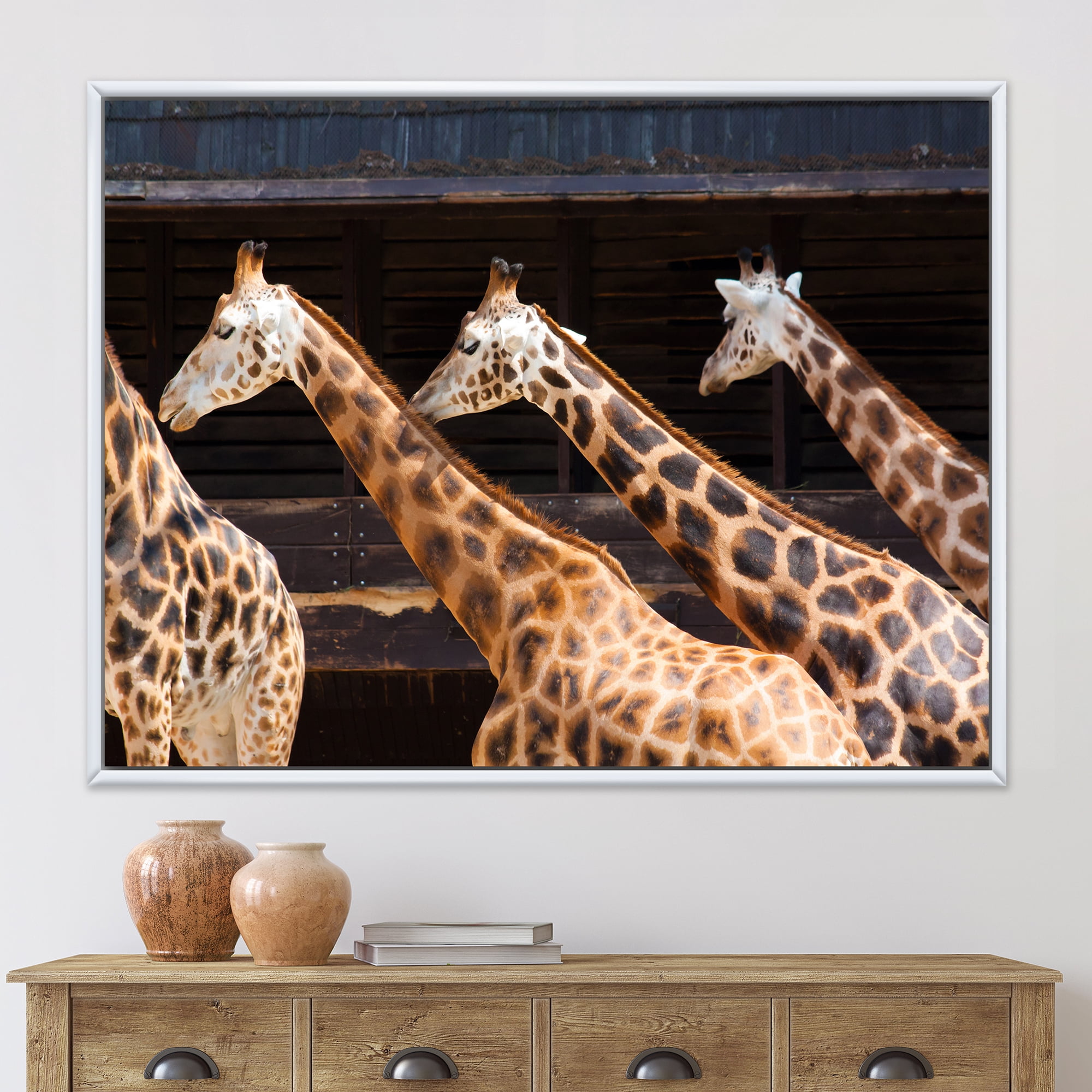 Designart 'Portrait Of Three Giraffes Running' Farmhouse Framed Canvas Wall Art Print