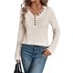thumbnail image 2 of Camisetas de Punto Suaves y Transpirables para Mujer, con Cuello en V, Botones, Larga, Corte Holgado, Cálidas, Tipo Suéter Caqui 4XL, 2 of 10
