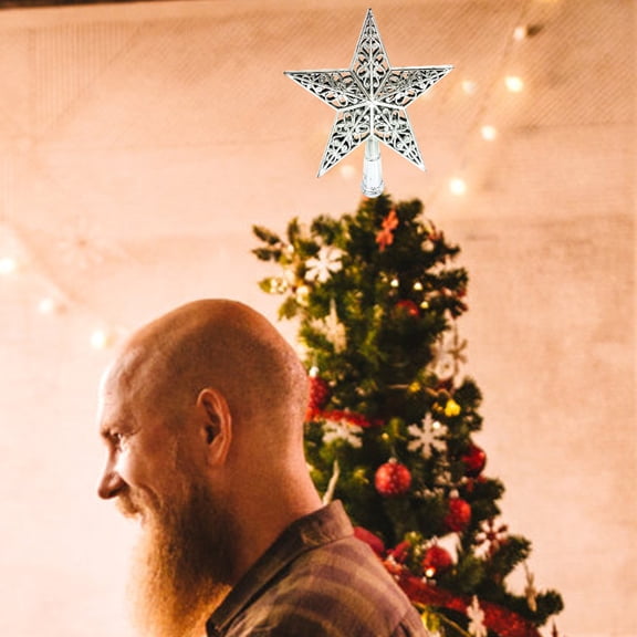 Worgeous  Silver Star Christmas Tree Topper Glittering Decoration