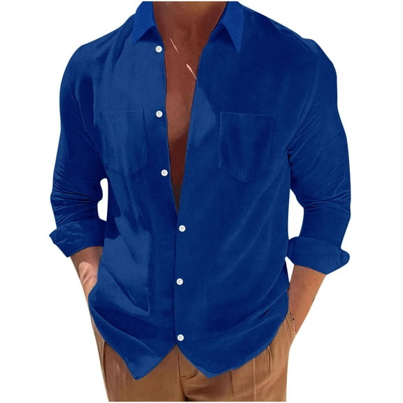 IROINNID Plain Long Sleeve Shirts for Men Casual Turn-down Collar Solid Button Down Shirt Blouse Tops ,Blue
