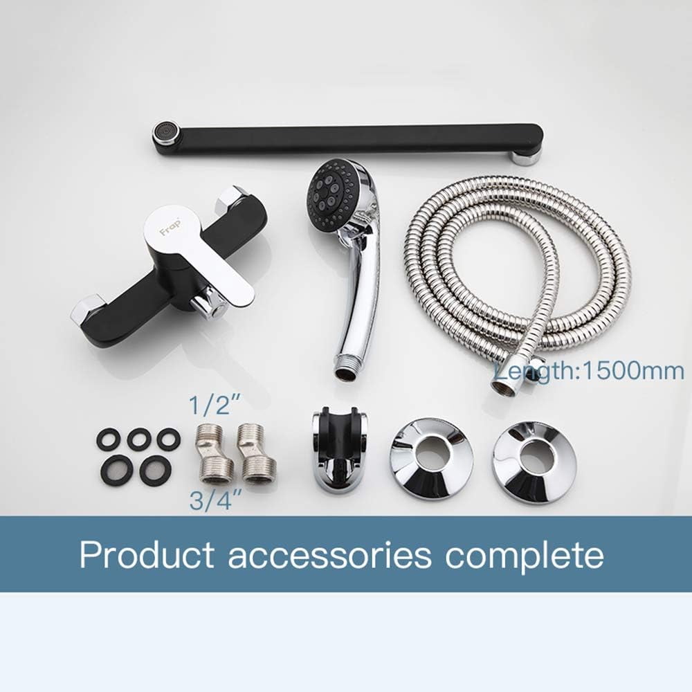 Bathroom Brass Bathtub Faucet Black Chrome Bath Shower Mixer Tap with ABS Handheld Shower Head and Stainless Steel Swivel Bathtub Spout