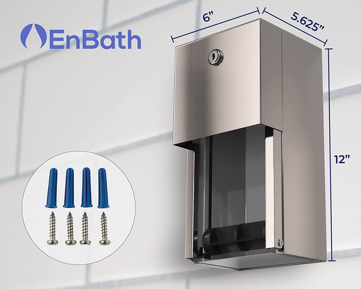 Enbath Commercial Toilet Paper Dispenser, 2 Roll Stainless Steel Toilet Paper Holder. Wall Mount, Locking Tissue Dispensers for Bathroom/Restroom