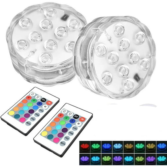 2 Pack Submersible LED Lights, Waterproof Pond Lights, RGB Color pool light Underwater Decorative Battery Operated Changing Tea Lights with Remote Controlled for Outdoor Party