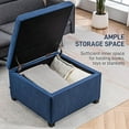 thumbnail image 3 of FASCK Fabric Tufted Square Storage Ottoman with Flip Top Seat Lid, Metal Hinge and Stable Eucalyptus Wood Frame for Living Room, Entryway, or Bedroom, Blue, 3 of 8