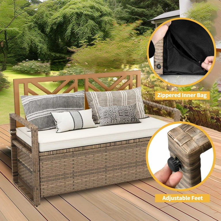 DWVO 70 Gallon Outdoor Storage Bench With Cushion, All-Weather PE