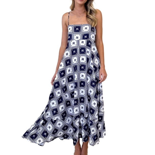 Vestido de Verano Casual Pequeño Correa Fresca Impresa Cuello Redondo Vestido sin Mangas, Vestido de Verano de las Mujeres