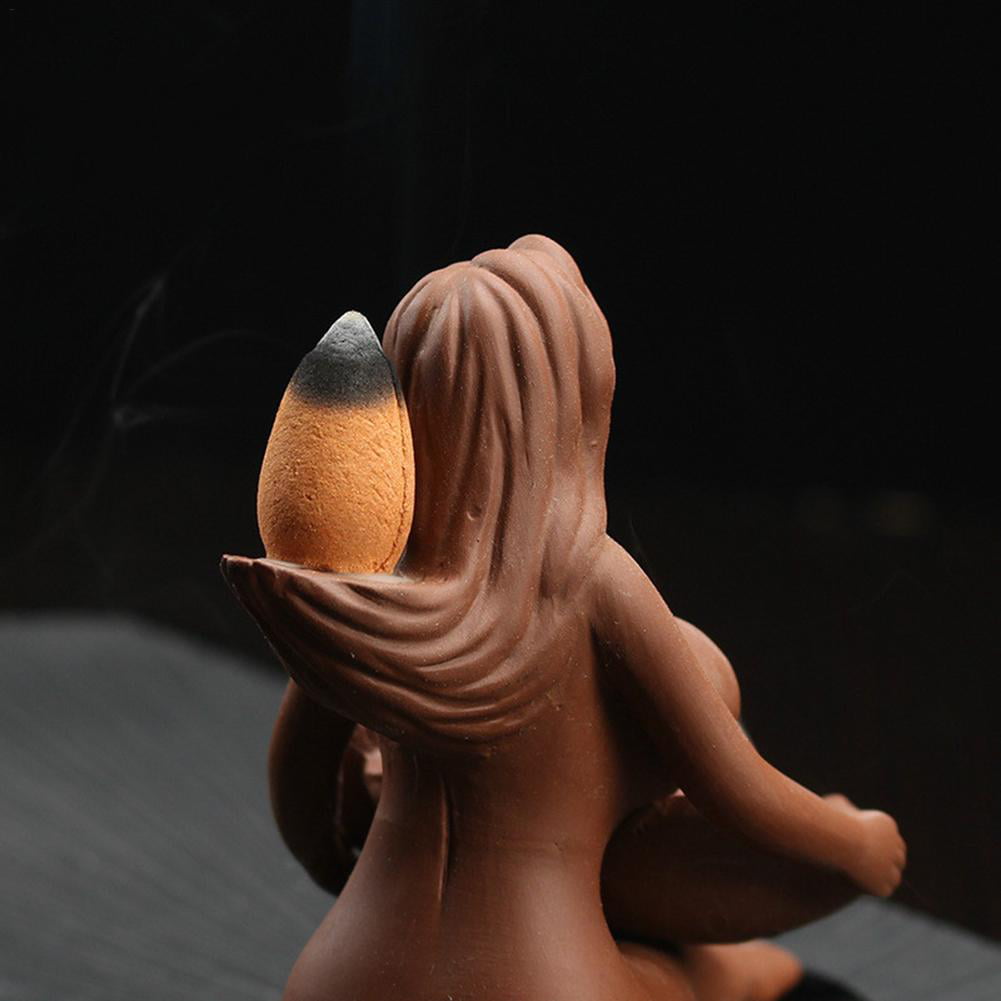 Nude Lady Incense Burner Smoke Backflow Ceramic Glaze Censer Cone Holder Crafts 