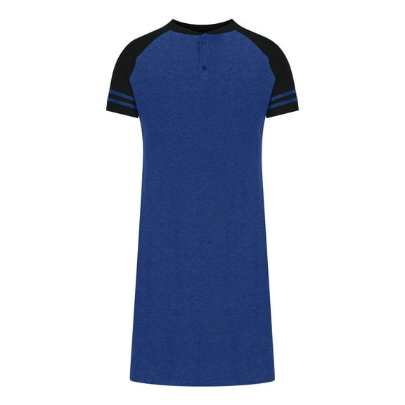 Men's Raglan Nightshirt Colorblock Nightwear Comfy Big&Tall Short Sleeve Henley Sleep Shirt