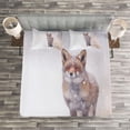 thumbnail image 3 of Ambesonne Fox Quilted Bedspread Set 3 Pcs, Rural Field Snow Stormy, Queen Size, Brown White, 3 of 3