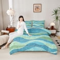 thumbnail image 4 of Castle Fairy Gradient Blue Green Stripes Full Size Comforter Sets,Lines Bedding Sets, 4 of 8