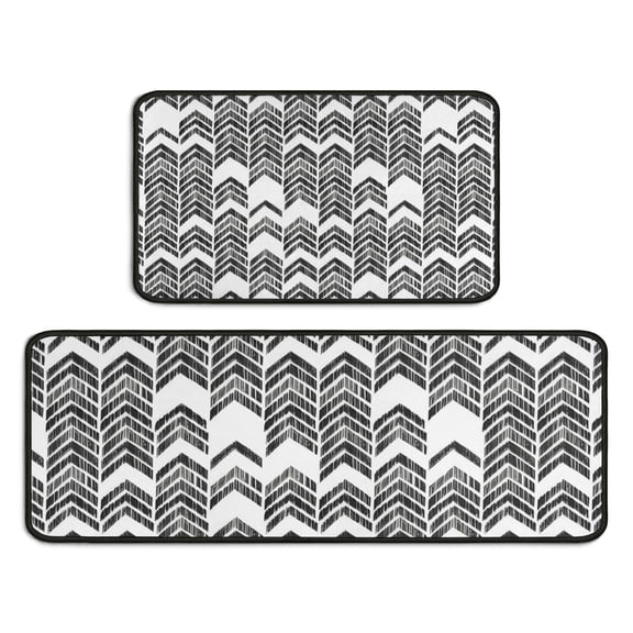 Black and White Chevron Pattern Kitchen Rugs Sets Of 2,Anti Fatigue Kitchen Mat Rugs Non Slip Washable,Decorative Kitchen Floor Mats for Kitchen,Sink,Laundry,17"X30"+17"X47"
