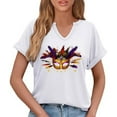thumbnail image 6 of mihongmao Mardi Gras T Shirts for Women Ladies' Carnival Printed V-neck T-shirt Casual Short Sleeved Top/Shirt White 2X, 6 of 7