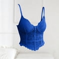 thumbnail image 4 of Women's Sheer Floral Lace Cropped Corset Bustier, Spaghetti Strap Wavy Hem Waist Cinching Camisole Tank Top Body Shapewear Blue M, 4 of 7