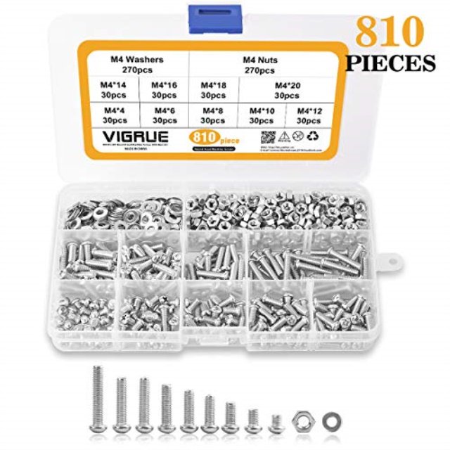 vigrue 810 pcs m4 screw assortment kit 304 stainless steel machine
