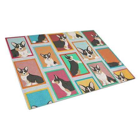 

Lots of Tricolor Cardigan Corgi Glass Cutting Board Large 12 in x 15 in