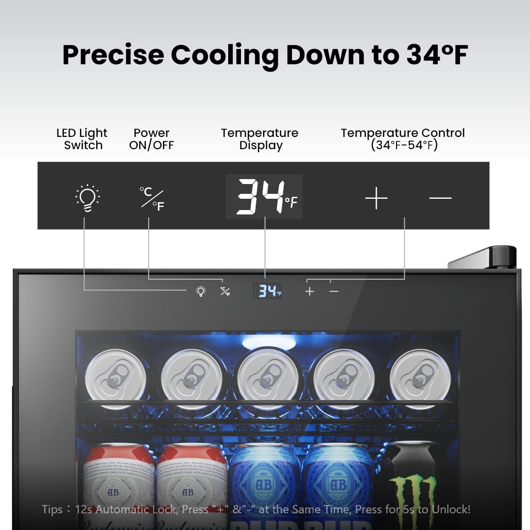 Yeego 116 Cans Beverage Refrigerator, Freestanding Beverage Cooler with Glass Door for Home/Office/Bar, Black