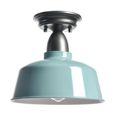 Claxy Silver Grey Semi Flush Mount Ceiling Light with Light Blue Barn Metal Shade