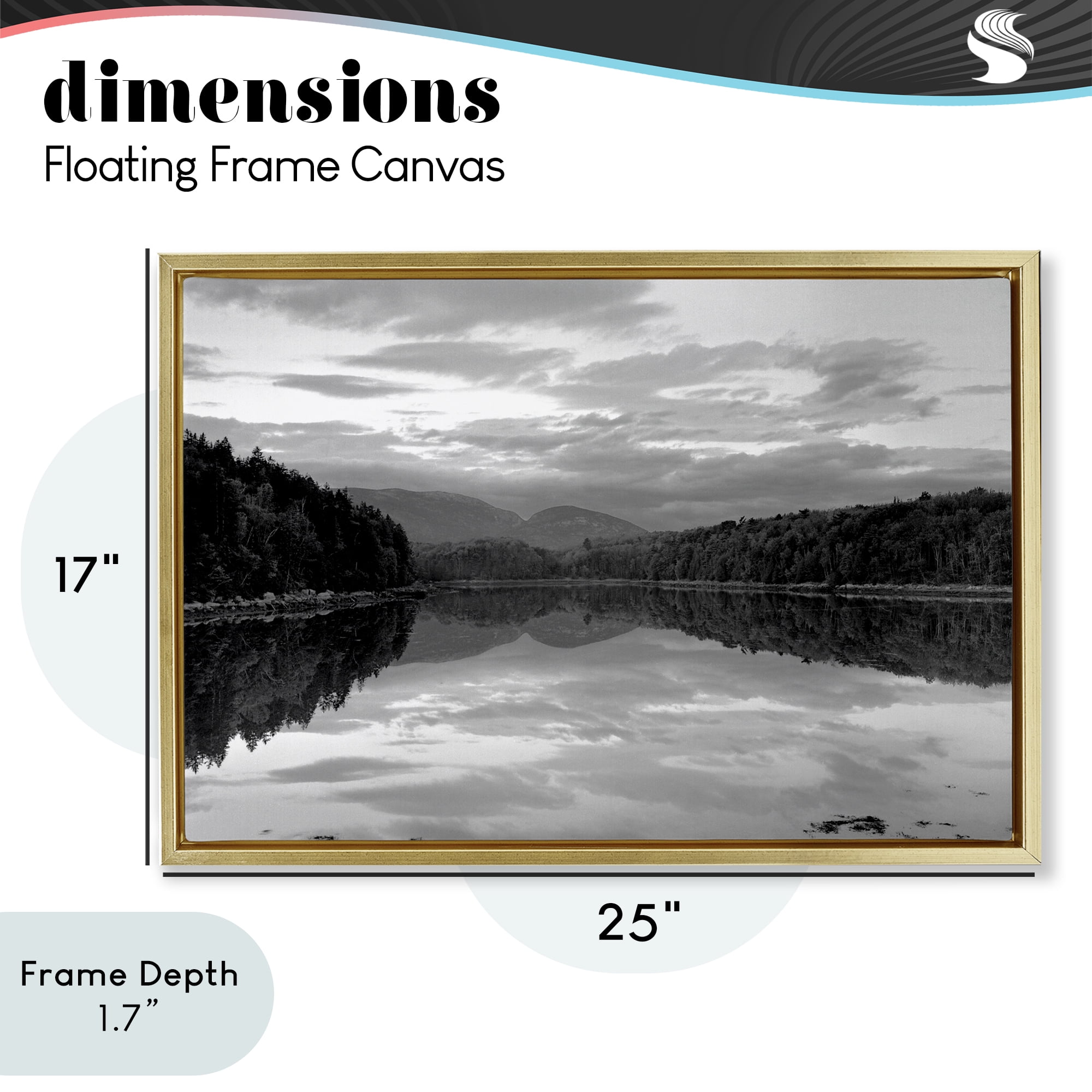 Stupell Industries Acadia Reflection in Monochrome Gold Framed Floater Canvas Wall Art, design by MJ Photography